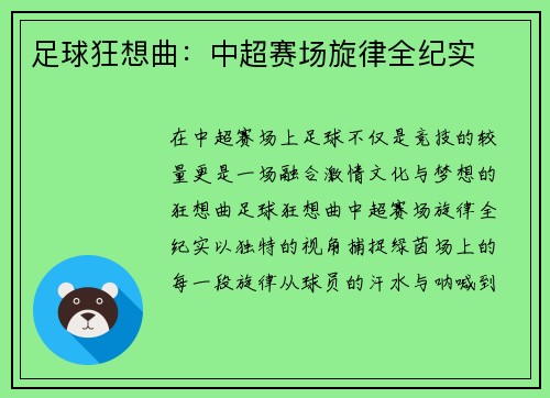 足球狂想曲：中超赛场旋律全纪实