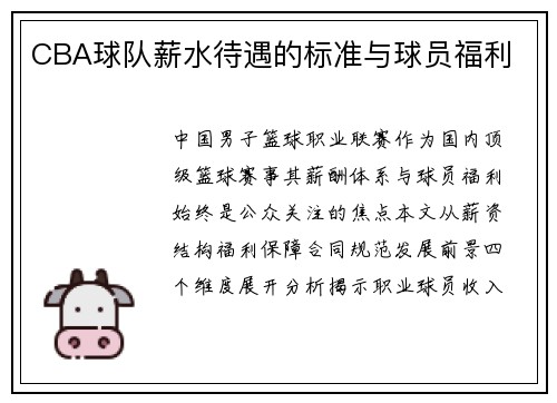 CBA球队薪水待遇的标准与球员福利